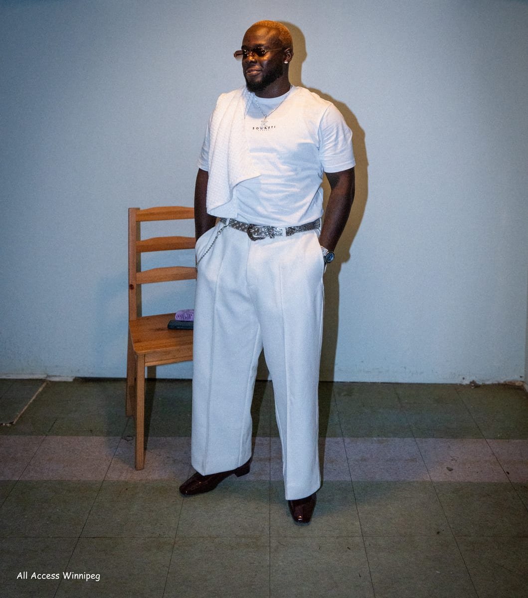 Full-length portrait of a guest in an all-white look