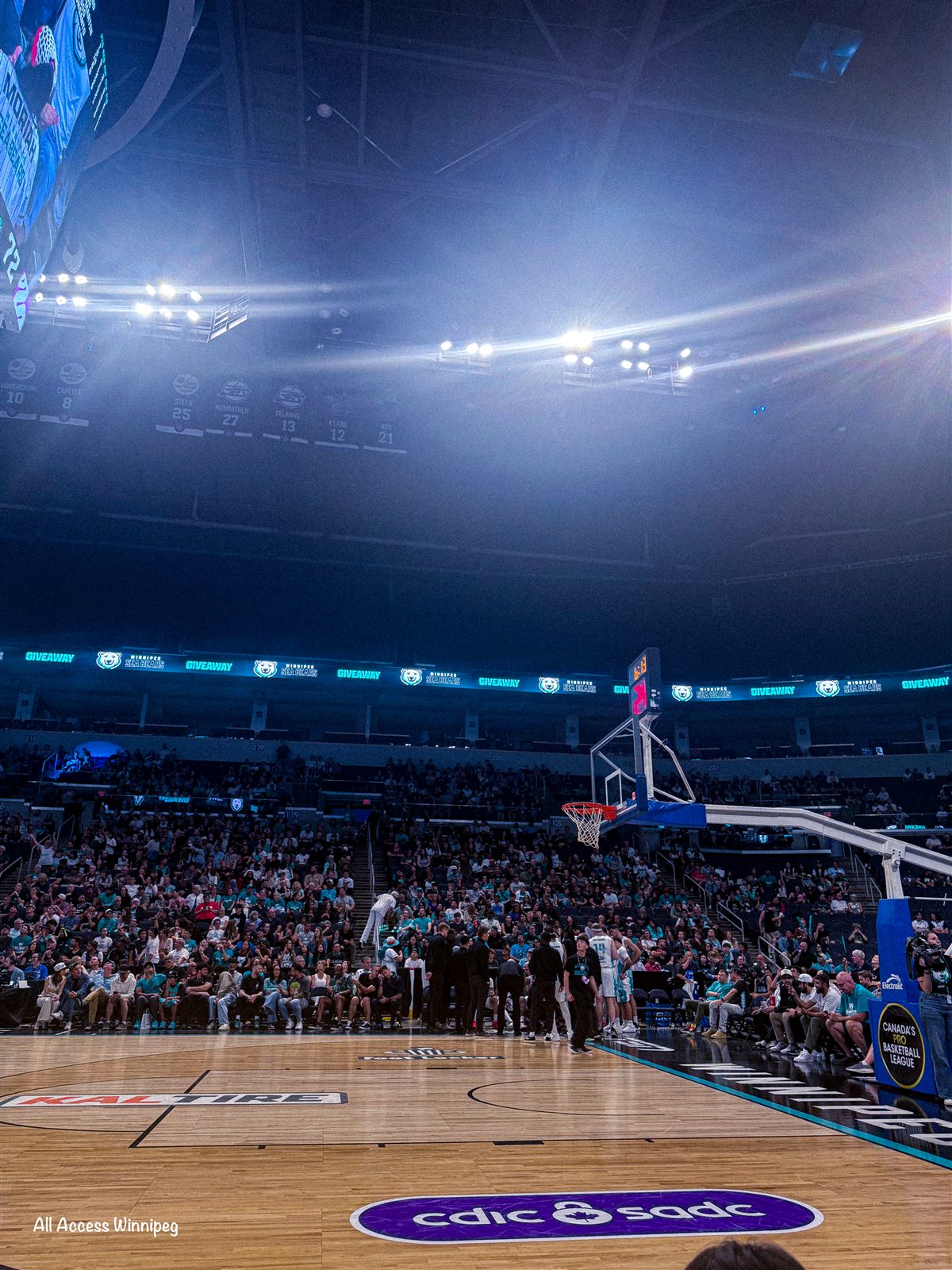 Courtside view of the arena during the Winnipeg Sea Bears' first home playoff game